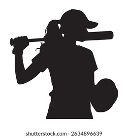 Young female softball player silhouette batting action