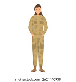 Young female soldier is standing at attention in full uniform