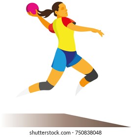 a young female student is a forward in the handball team that attacks the opponent