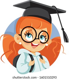 Young Female Student Wearing Graduate Cap. School girl celebrating graduation vector cartoon
