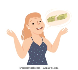 Young Female Talking and Gesturing Engaged in Conversation with Someone Vector Illustration
