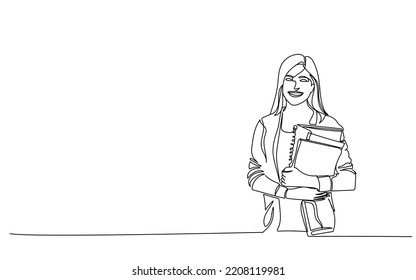 Young Female Teacher enthusiastic lively happy woman line art. Lady educator professor mentor educationist coach. World Teachers day line art vector graphic. Girl in a frame background