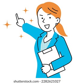 Young female teacher pointing to the future