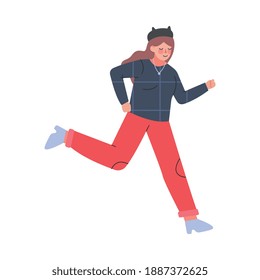 Young Female Trotting and Running Ahead in a Hurry Vector Illustration