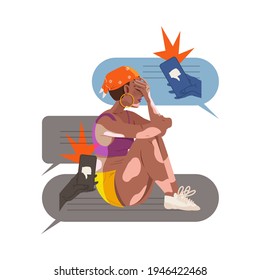 Young Female as Victim of Cyberbullying Suffering from Violence and Hatred from Social Media Vector Illustration
