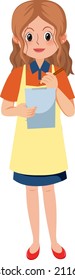 Young female waitress taking an order cartoon character on white background illustration