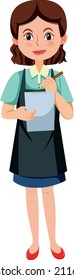 Young female waitress taking an order cartoon character on white background illustration