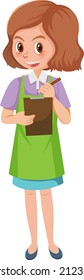 Young female waitress taking an order cartoon character on white background illustration