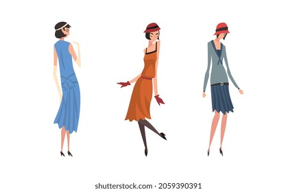 Young Female Wearing Garment from Twenties Vector Set
