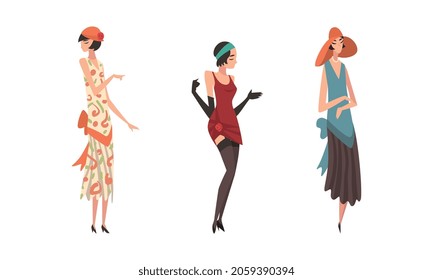 Young Female Wearing Garment from Twenties Vector Set