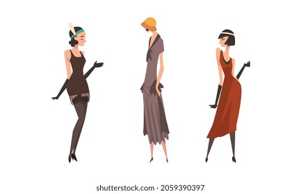 Young Female Wearing Garment from Twenties Vector Set