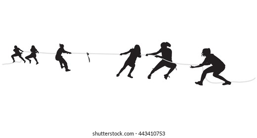 Young females pulling a rope in tug of war