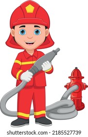 Young Firefighter Cartoon On White Background Stock Vector (Royalty ...