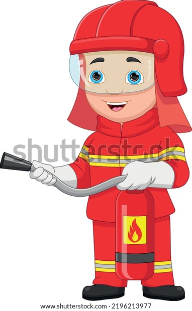 Young Firefighter Cartoon On White Background Stock Vector (Royalty ...