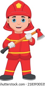 young firefighter holding an axe