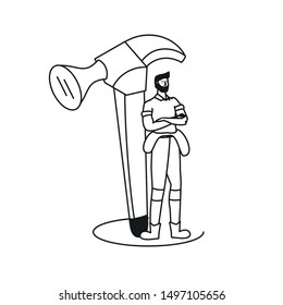young firefighter worker with hammer avatar character
