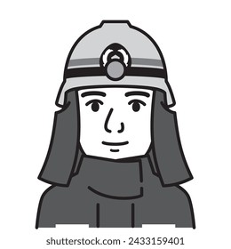 Junger Feuerwehrmann, Feuerwehrmann, Vektor, Illustration, Schwarz-Weiß-Illustration