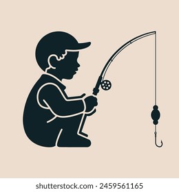 Young fisher boy silhouette with a fishing rod vector