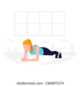 Young Fit woman doing plank exercise. Core workout, loss weight.