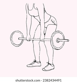 Young fit woman with heavy barbell doing deadlift for back workout