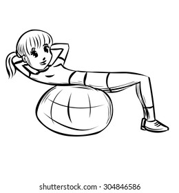 Young fitness woman. Hand drawn cartoon vector illustration.