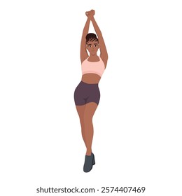 Young Fitness Woman Stretching in Sportswear. Flat vector Character Illustration