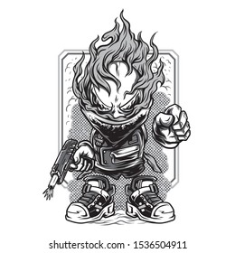 Young Flames Black & White Illustration