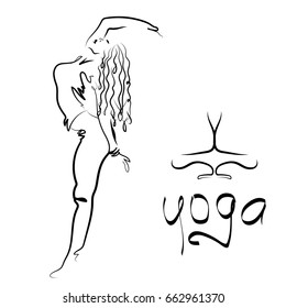 Young flexible woman practicing yoga. You can use it as a logo for group sessions, for a yoga studio or class of meditation. Vector image.