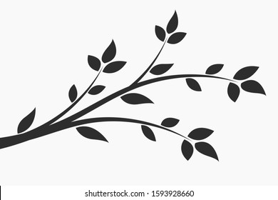 Young flowering tree. Sapling. Silhouette of a branch with leaves. 