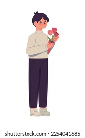 joven con icono de flores aislado