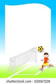 young football player with ball, background with football (soccer) theme - vector illustration