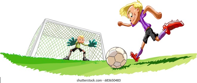 Young football player beats on goal.Vector