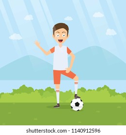 Young Football Player Character with Ball