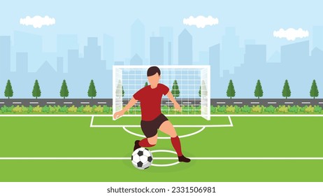 Young Footballer Playing Football in the Playground Illustration - Youth in Sport Concept