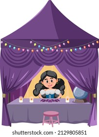 Young fortune teller forecasting future with tarot cards illustration