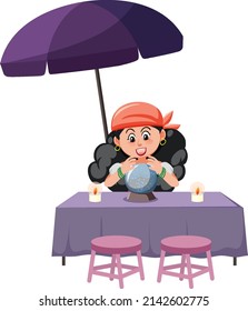 Young fortune teller forecasting future with tarot cards illustration