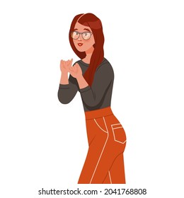 Young Freckled Woman Character in Glasses Posing for Selfie Smiling for the Camera Vector Illustration