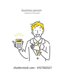 young friendly businessman,  simple line art