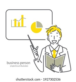 young friendly businessman,  simple line art