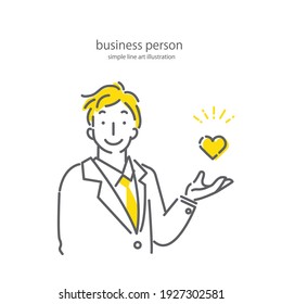 young friendly businessman,  simple line art