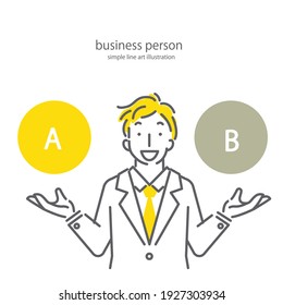 young friendly businessman,  simple line art