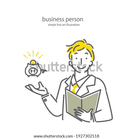 young friendly businessman,  simple line art