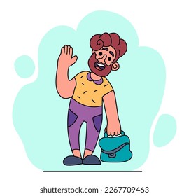 A young friendly man with a briefcase. Vector bright doodle illustration.