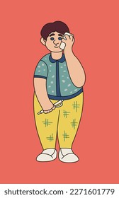 Ein junger, freundlicher Mann telefoniert. Farbvektordoodle-Illustration.