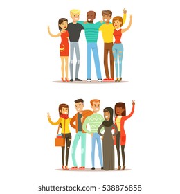 Young Friends From All Around The World And Happy International Friendship Vector Cartoon Illustration