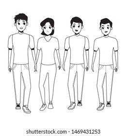 Young friends couple smiling with casual clothes cartoons isolated vector illustration graphic design
