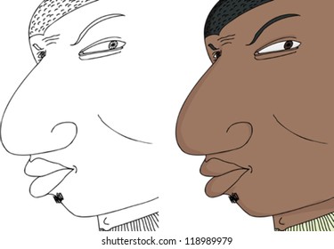 Young frowning black man with expression on isolated background