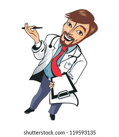 Young funny good doctor with a pen and a recipe