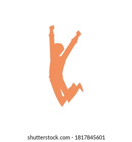 Young funny teen guy jumping celebration victory vector illustration in silhouette style