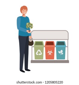 young gardener with recycling baskets avatar character